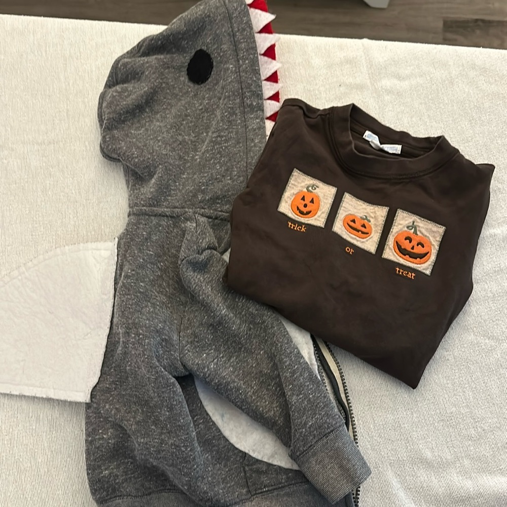 Shark hoodie and Halloween shirt